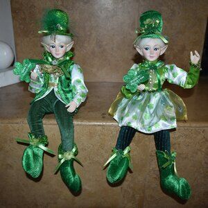 St Patrick's Day Irish Elf Female Male Shamrock Doll Shelf Sitter Novogratz 18”
